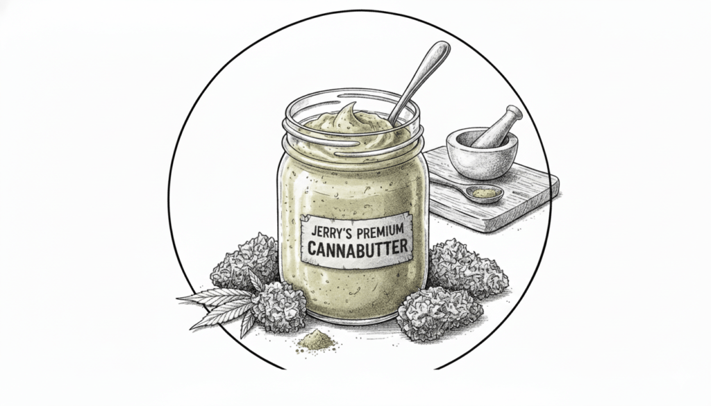 Jerry's premium homemade cannabutter made from fresh harvest buds, perfect for potent edibles.