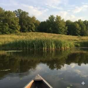 Cattails growing along a pond