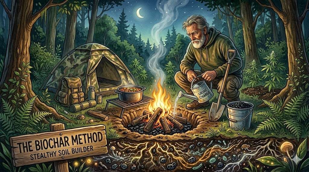 Making biochar for a guerrilla grow site.