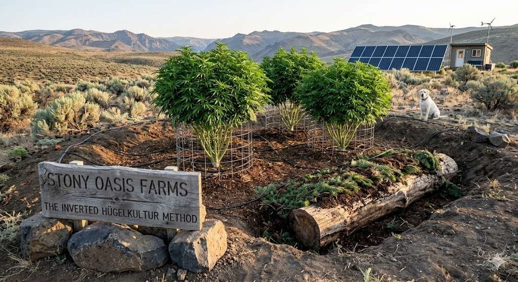 Growing cannabis in a dryland hugelkultur at Stony Oasis Farms.